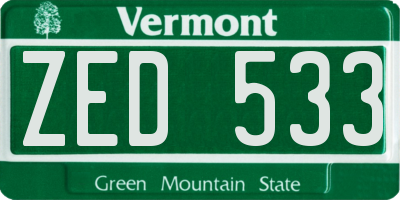 VT license plate ZED533