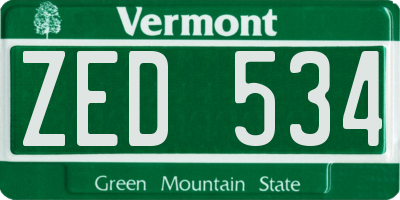 VT license plate ZED534