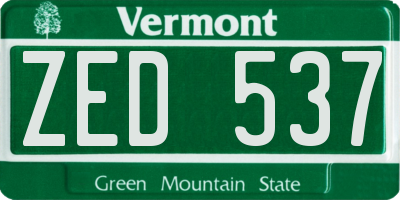 VT license plate ZED537