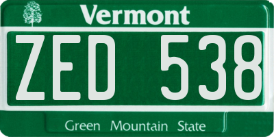 VT license plate ZED538
