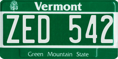 VT license plate ZED542