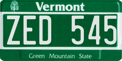 VT license plate ZED545