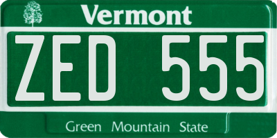 VT license plate ZED555