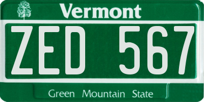 VT license plate ZED567