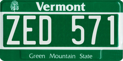 VT license plate ZED571