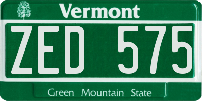 VT license plate ZED575