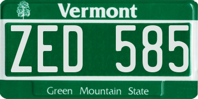 VT license plate ZED585