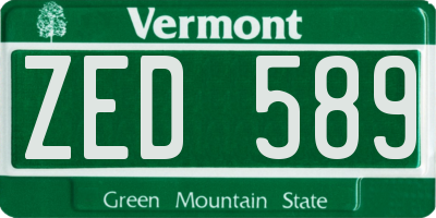 VT license plate ZED589