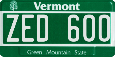 VT license plate ZED600