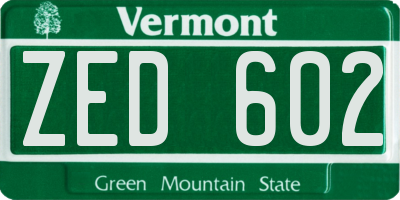 VT license plate ZED602