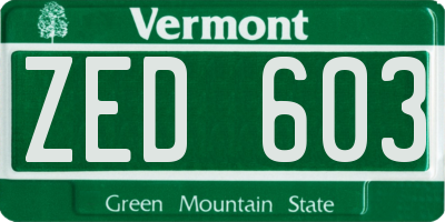 VT license plate ZED603