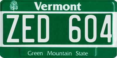 VT license plate ZED604