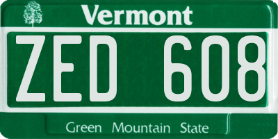 VT license plate ZED608