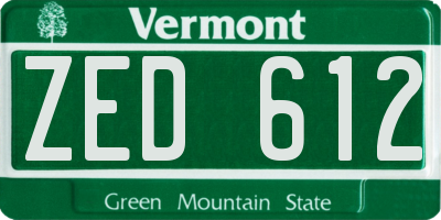 VT license plate ZED612