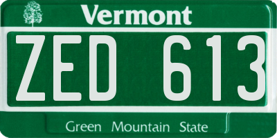 VT license plate ZED613
