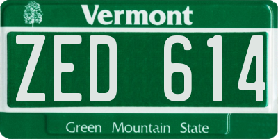 VT license plate ZED614