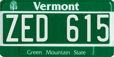 VT license plate ZED615