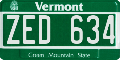 VT license plate ZED634