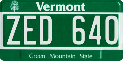 VT license plate ZED640