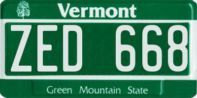 VT license plate ZED668
