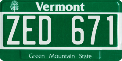 VT license plate ZED671
