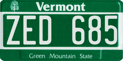 VT license plate ZED685