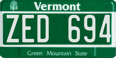 VT license plate ZED694