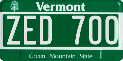 VT license plate ZED700