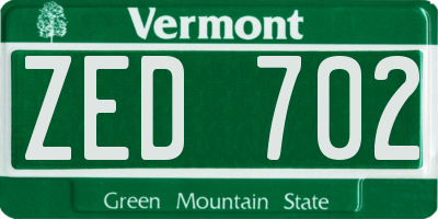 VT license plate ZED702