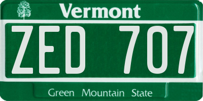VT license plate ZED707