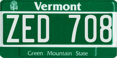VT license plate ZED708