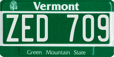 VT license plate ZED709