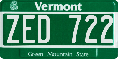 VT license plate ZED722