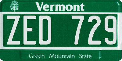 VT license plate ZED729