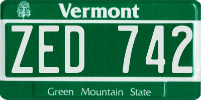 VT license plate ZED742
