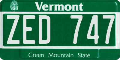 VT license plate ZED747