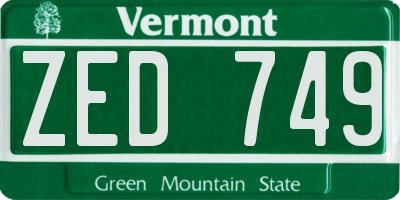 VT license plate ZED749