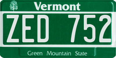VT license plate ZED752