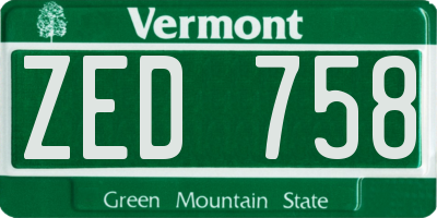 VT license plate ZED758