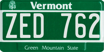 VT license plate ZED762