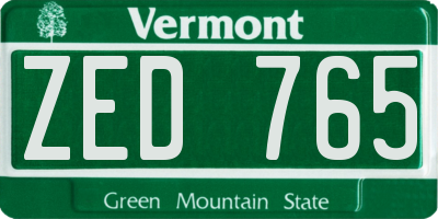 VT license plate ZED765