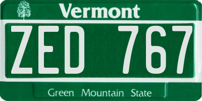 VT license plate ZED767