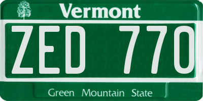 VT license plate ZED770