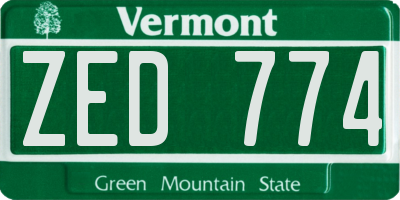 VT license plate ZED774