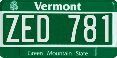 VT license plate ZED781