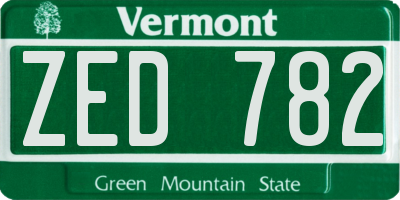 VT license plate ZED782