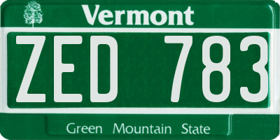 VT license plate ZED783