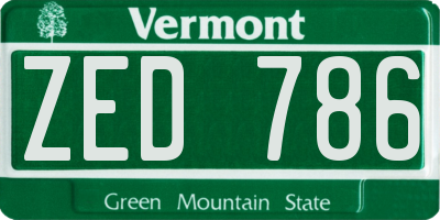 VT license plate ZED786