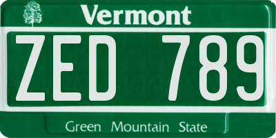 VT license plate ZED789