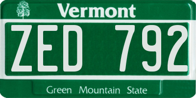 VT license plate ZED792